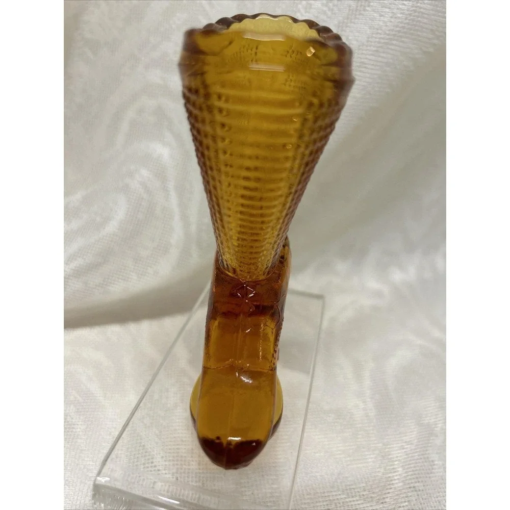 Vintage‎ Toothpick Holder L.E. Smith Amber Victorian Glass Boot